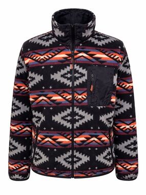 Aztec Southwestern Fleece‎ Jacket Zip Up Tribal Outdoor Cozy Core- Small